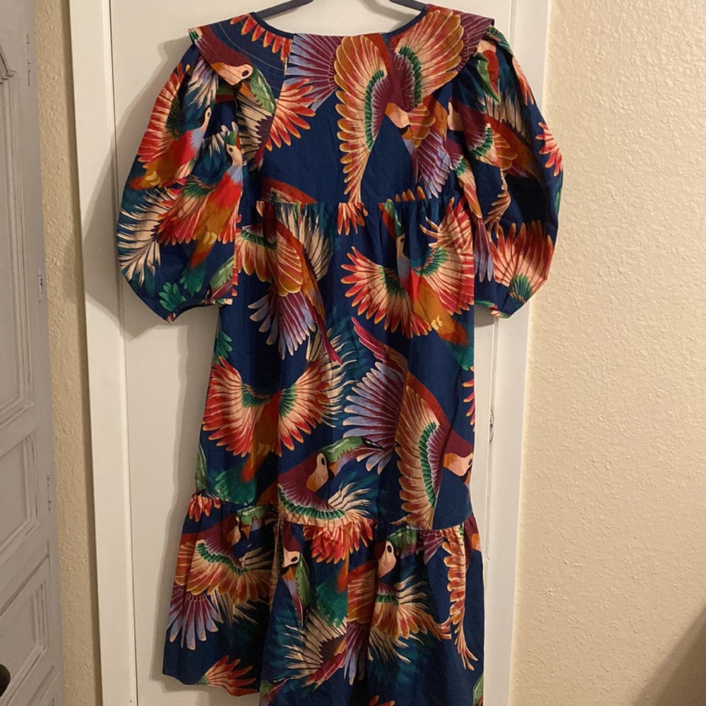 Farm Rio Navy Toucan Puff-Sleeve Midi Dress - Picture 15 of 16